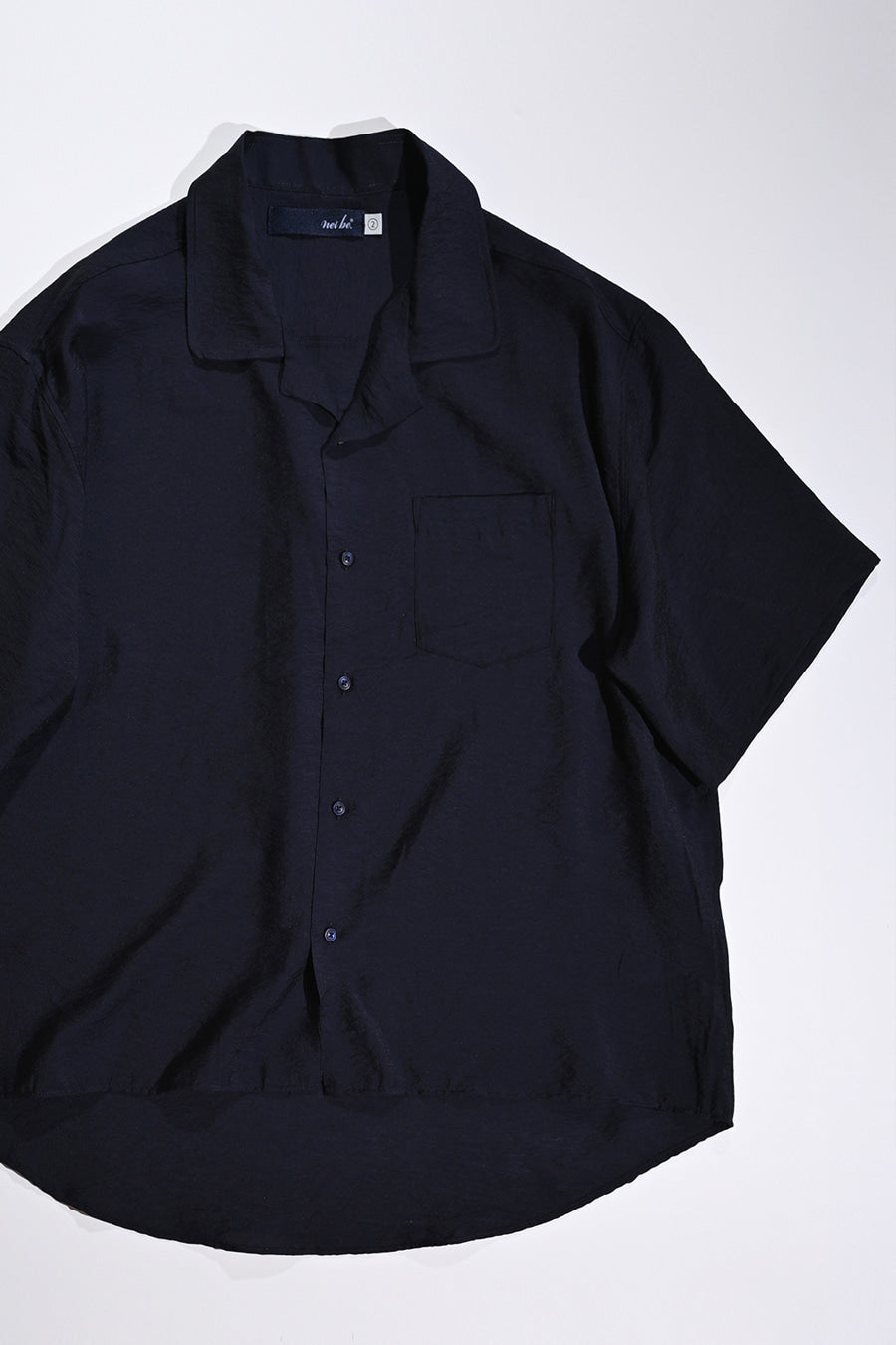Open Collar Linen Shirt — D.Navy