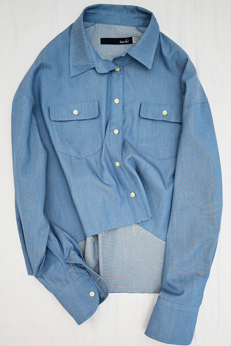 Slub Faded Cut-Off Denim Shirt — Light Blue
