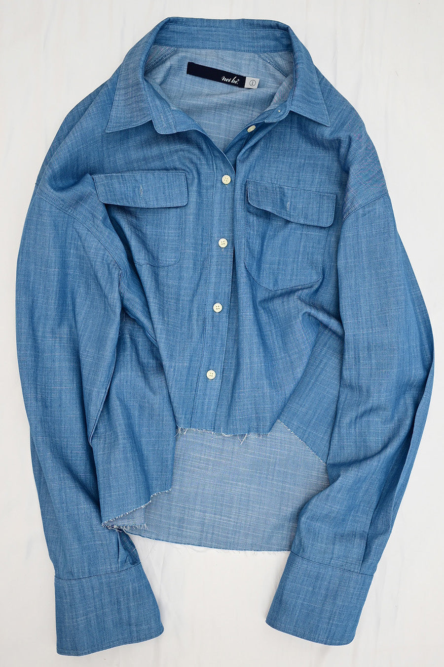 Slub Faded Cut-Off Denim Shirt — Indigo Blue